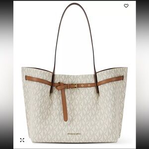Michael Kors Emilia Large Center Zip Pocket Tote Bag, Purse, Vanilla/acorn